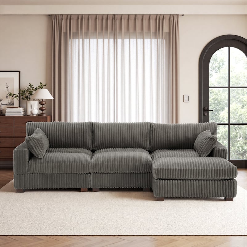 Oversized Plush Modular Sectional Sofa Couch with Ottoman - 4-piece/Light Grey