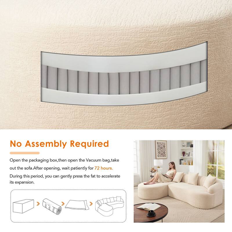 Full Compression Sponge L-Shape Sectional Sofa with Curved Chaise