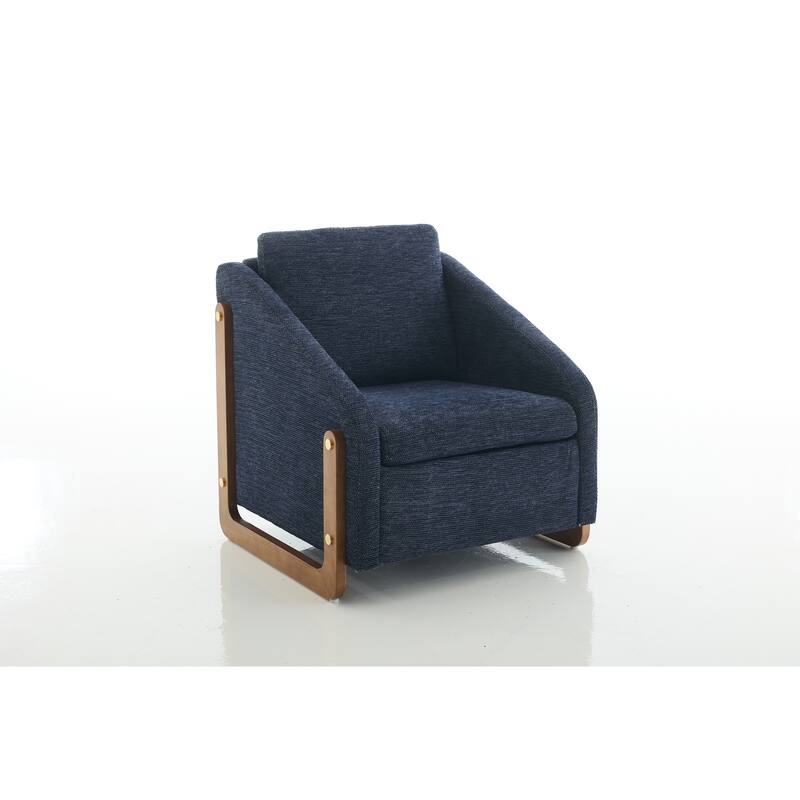 Modern Chenille Upholstered Armchair with Wooden Side Frame, Single Accent Leisure Chair with Backrest for Living Room, Bedroom