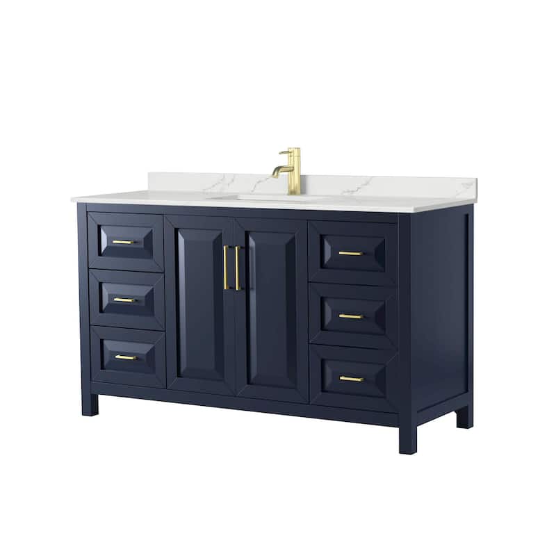 Wyndham Collection WCV252560S-QTZ-UNSMXX Daria 60" Free Standing - Dark Blue / Giotto Quartz Top / Brushed Gold