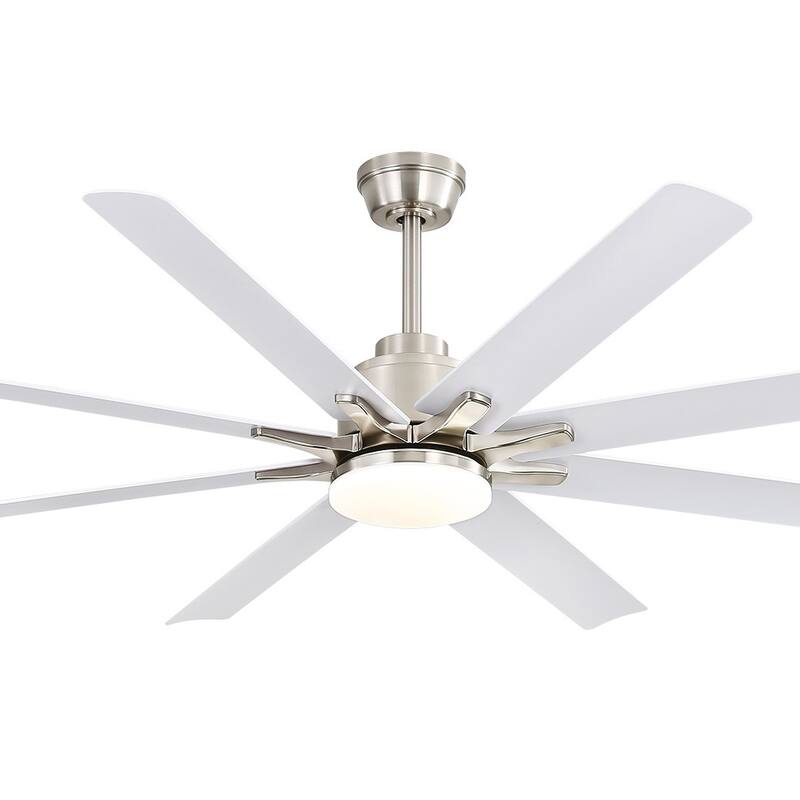 52/66/72/84 Inch Smart Ceiling Fan with Light ,Wall Switch, APP Control,Dimmable LED,8 Blades - 66 Inch Diameter - Silver-white