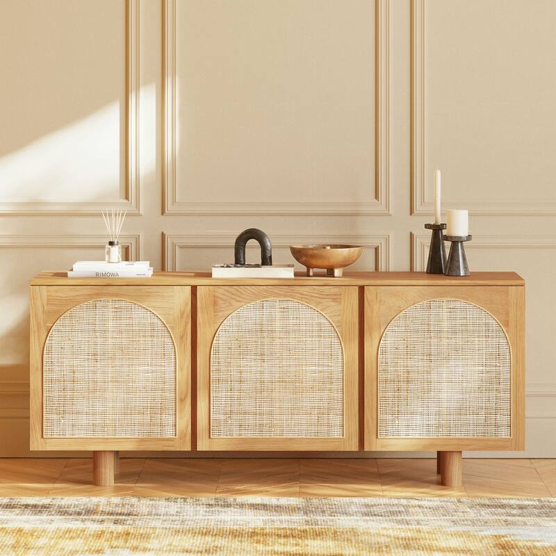 Poly & Bark Archi 70" Sideboard - Oak Wood with Cane Webbing Door Fronts