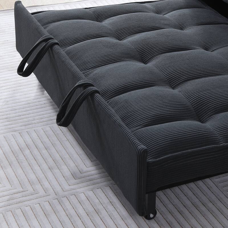 54" Double Buffer Broaching Sofa Bed, Corduroy, Dark Gray