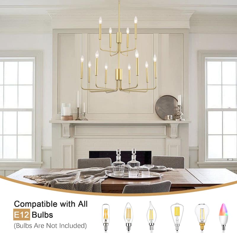 2-Tier Candle Style Chandelier Farmhouse Light Fixture for Living Room Kitchen Island Bedroom Entryway - N/A