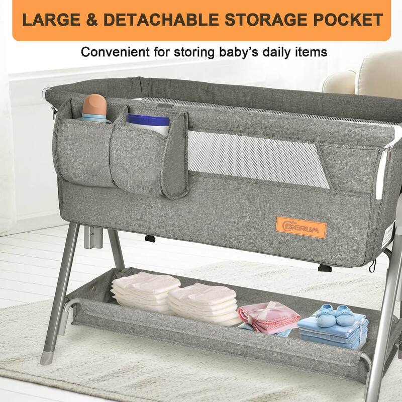 Baby Bassinet, Portable Bedside Sleeper for Baby, 7 Height Adjustable Bedside Bassinet with Wheels, Mattress Included