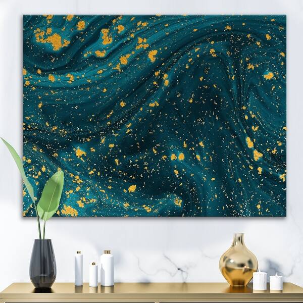 slide 1 of 8, Designart 'Dark Blue Marble With Golden Glitter' Modern Canvas Wall Art Print