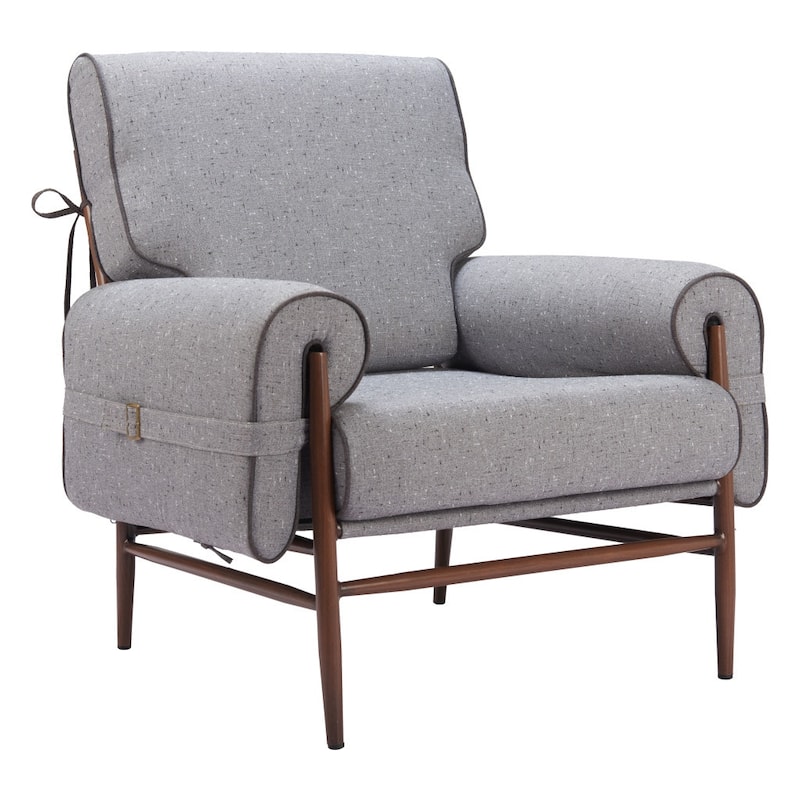 HomeRoots 34" Gray And Brown Upholstered Arm Chair - 34' X '37' X '35