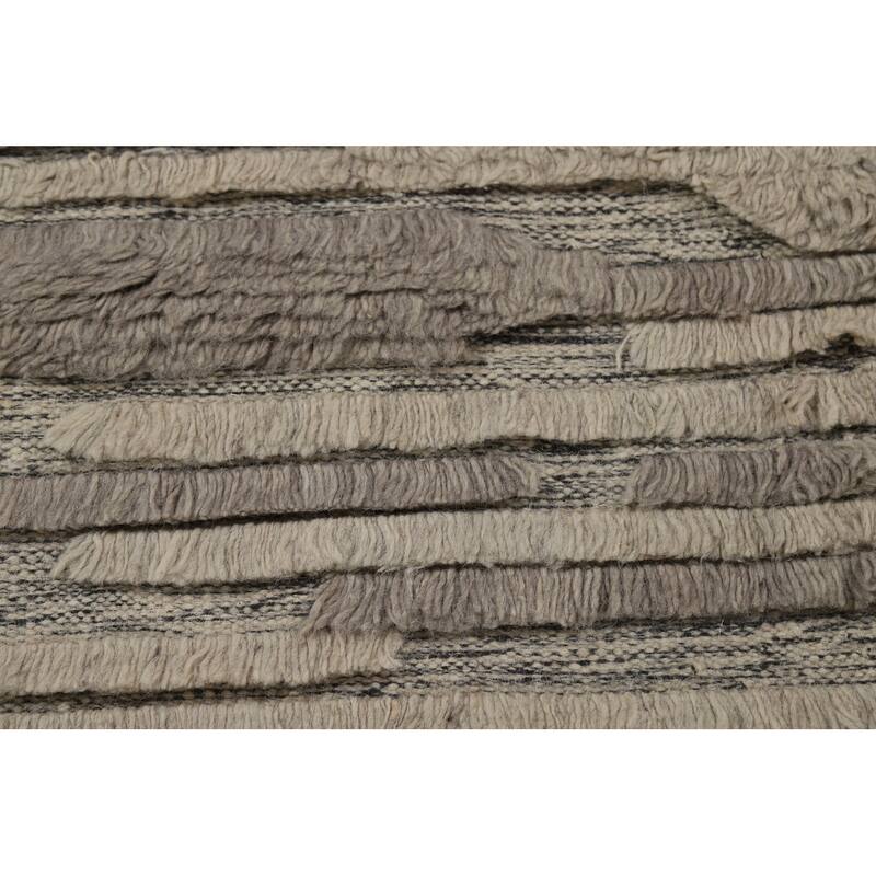Striped Moroccan Shaggy Oriental Area Rug Handmade Wool Carpet - 5'8" x 8'3"