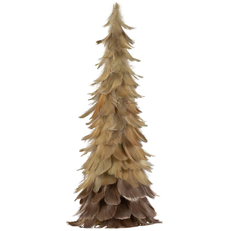 Feather Layered Cone Tree Christmas Decoration - 19.5" - Moss Green and Brown