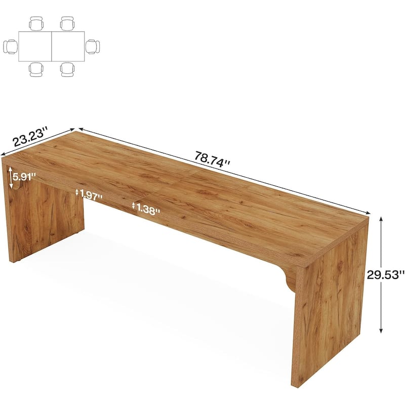 78-Inch Wood Modern Rectangular Dining Room Table, Long Kitchen Dining Table, Brown