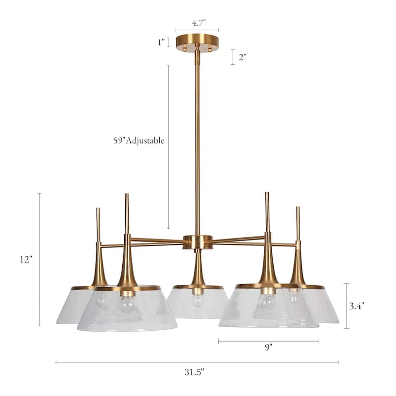 Mola Modern Gold 5-Light Wheel Chandelier Glass Radial Pendant for Dining Living Room