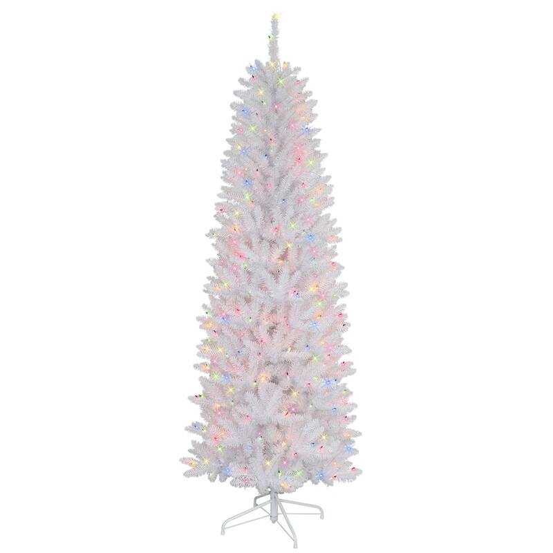 6.5' Pencil Fraser Fir Artificial Christmas Tree, Multi-Color Lights - 6.5 Foot