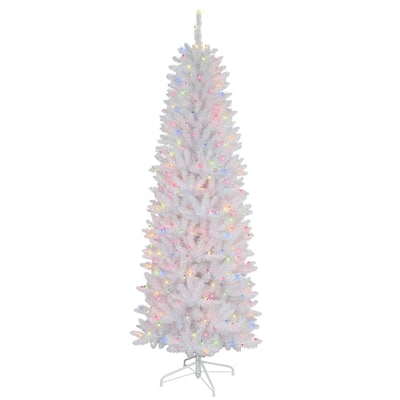 6.5' Pencil Fraser Fir Artificial Christmas Tree, Multi-Color Lights - 6.5 Foot