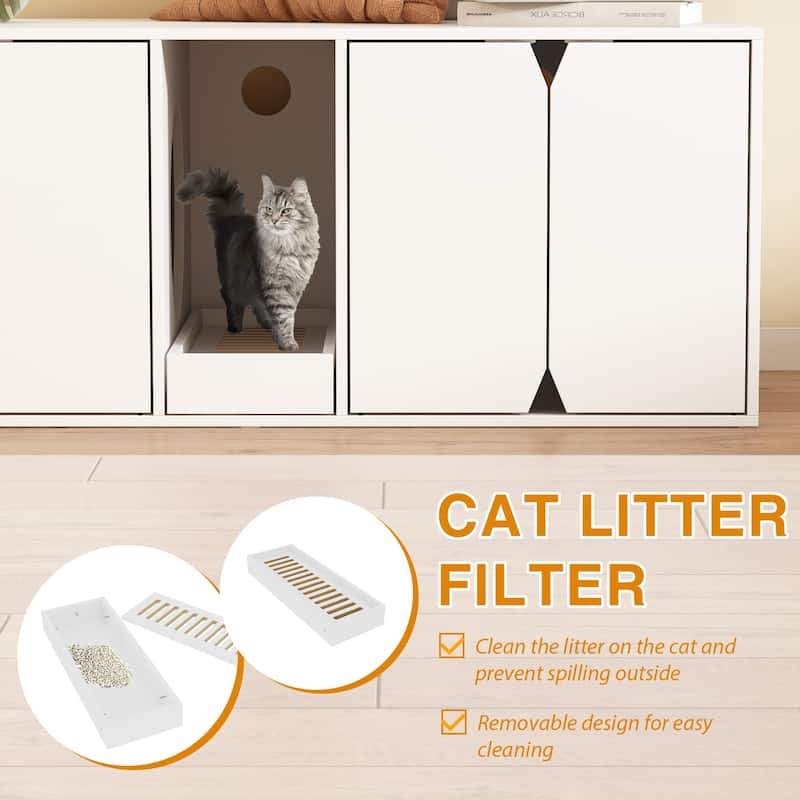 Multifunctional Wooden Cat Washroom Storage Bench Litter Box Cabinet
