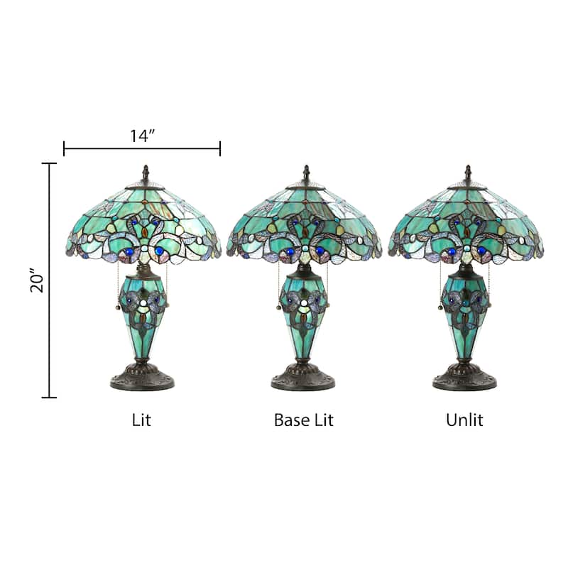 Gracewood Hollow Khelladi 20"H Stained Glass Multicolored Magna Carta Table Lamp - 14"L x 14"W x 20"H