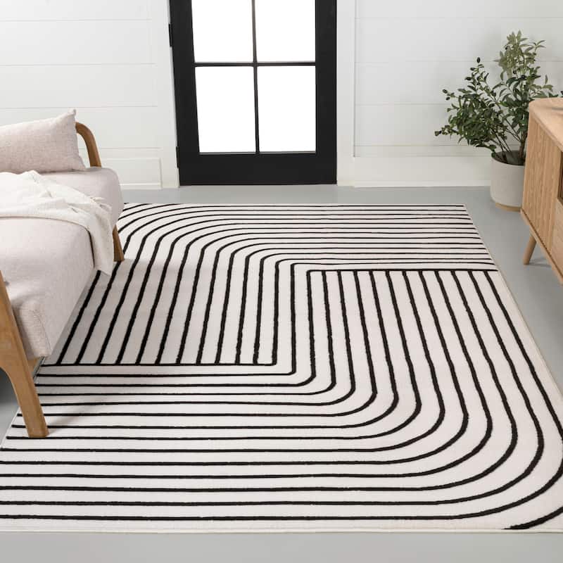 JONATHAN Y Aarhus Minimalist Angle Geometric Ivory/Cream Area Rug - 2x8 - Black/White