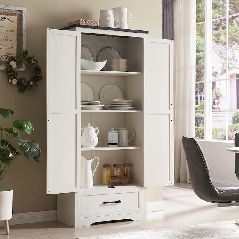 Farmhouse Kitchen Pantry Cabinet, Wood Storage Cabinets