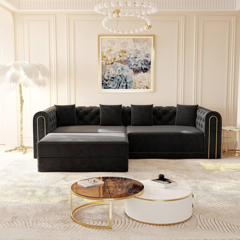 GDFStudio - 90.6" 3-in-1 Convertible Velvet Sleeper Sofa with Movable Ottoman