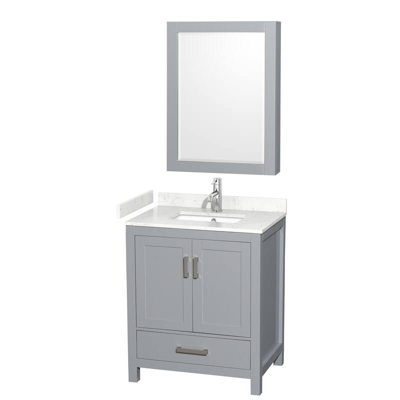 Wyndham Collection Sheffield 30" Single Bathroom Vanity, Carrara - Gray / Carrara Cultured Marble Top / Brushed