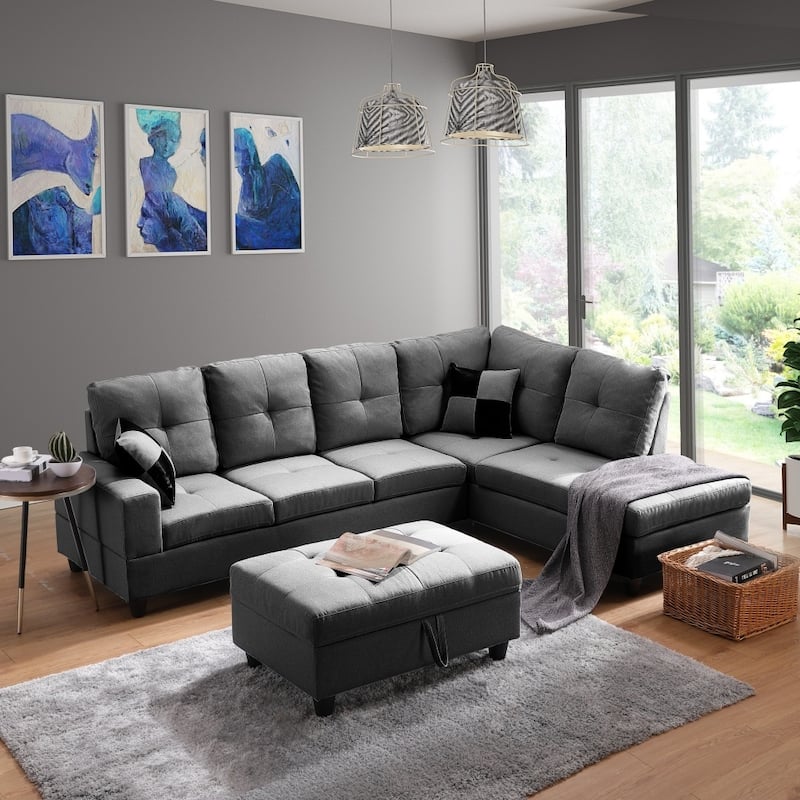 103.5" Modular L-Shaped Corner Sectional Sofa with Storage Ottoman for Living Room