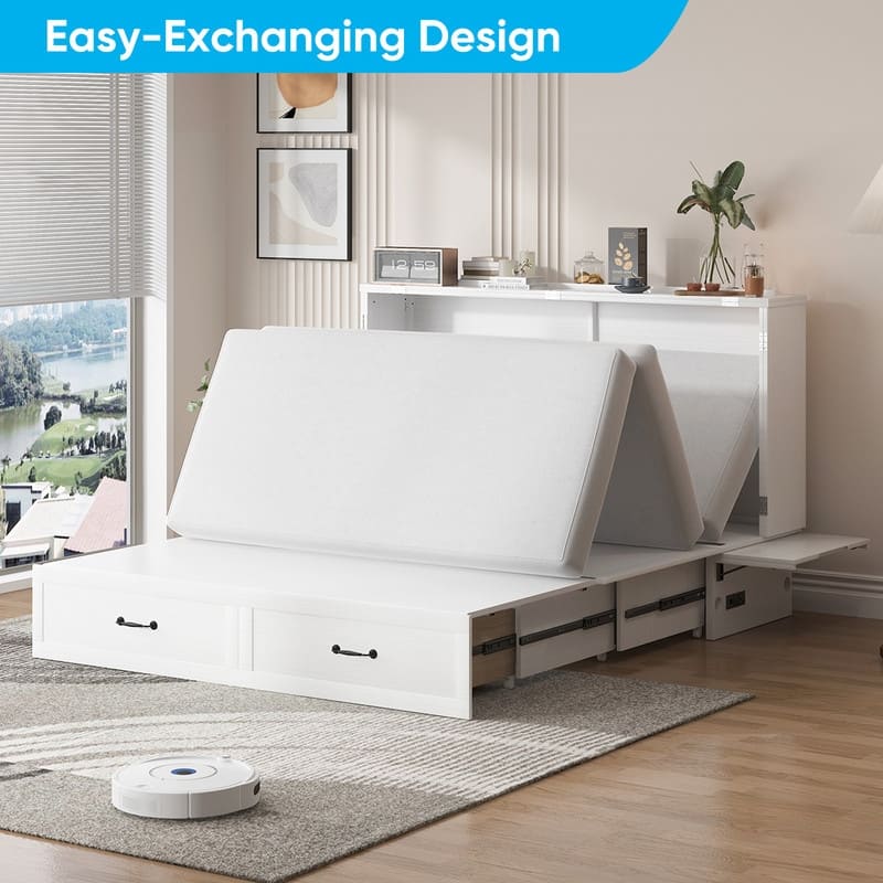 Mixoy Queen Size Murphy Bed with Mattress,Foldable Space-Saving Cube Cabinet Bed