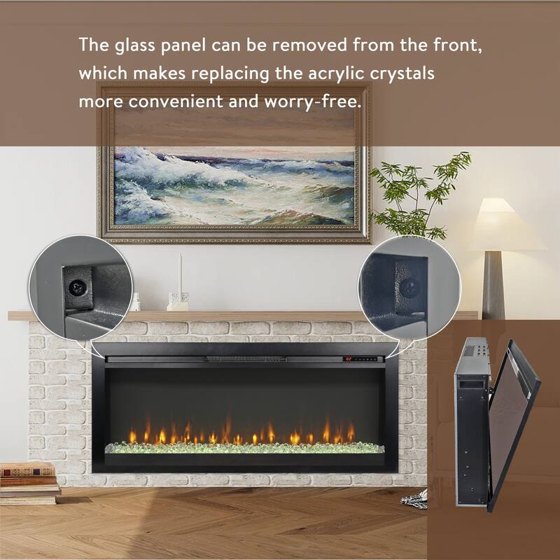 44-Inch Recessed Electric Fireplace with 8 Flame & Ember Bed Colors, Remote, and 5000 BTU Heater, CSA/UL Certified