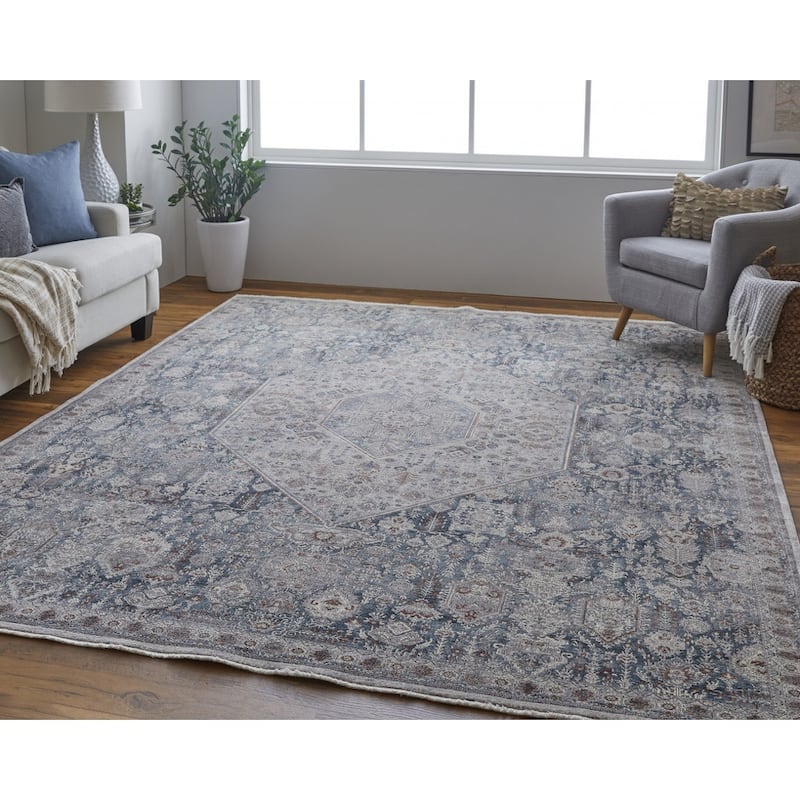 Tujib Power Loomed Floral Stain Resistant Low Pile Durable Area Rug By HomeRoots - 4' x 6'