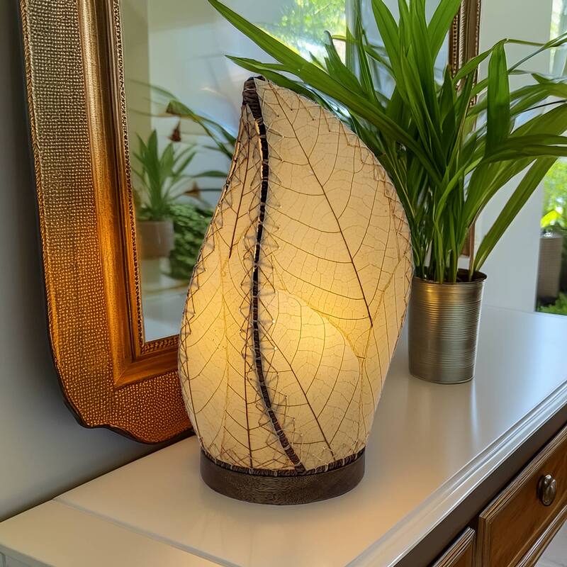 Eangee Handmade Leaflet Table Lamp, Cocoa Leaves Shade, 5 x 7 x 14 in. - 5 x 7 x 14