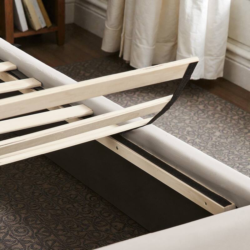 Modern Upholstered Bed Frame with Velvet Headboard, Vertical Channel Button Design, Integrated Nightstand, Platform Support