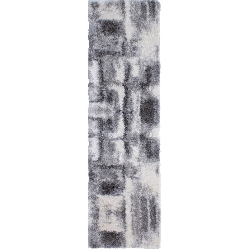 Noori Rug Lux Walsh Abstract Modern 2-inch Thick Shag Rug - 2'6" x 8'0" - Charcoal/Ivory