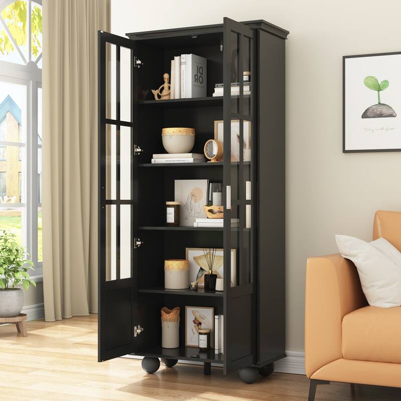 Home Office Buffet Bookcase Storage Cabinet Acrylic Glass Door 4 Shelf