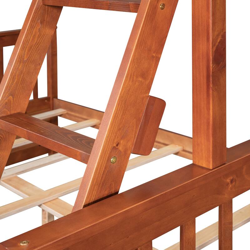 Space-Saving Twin Over Full Bunk Bed with Drawers, Solid Wood Frame with Guardrails and Ladder, Detachable into 2 Platform Beds