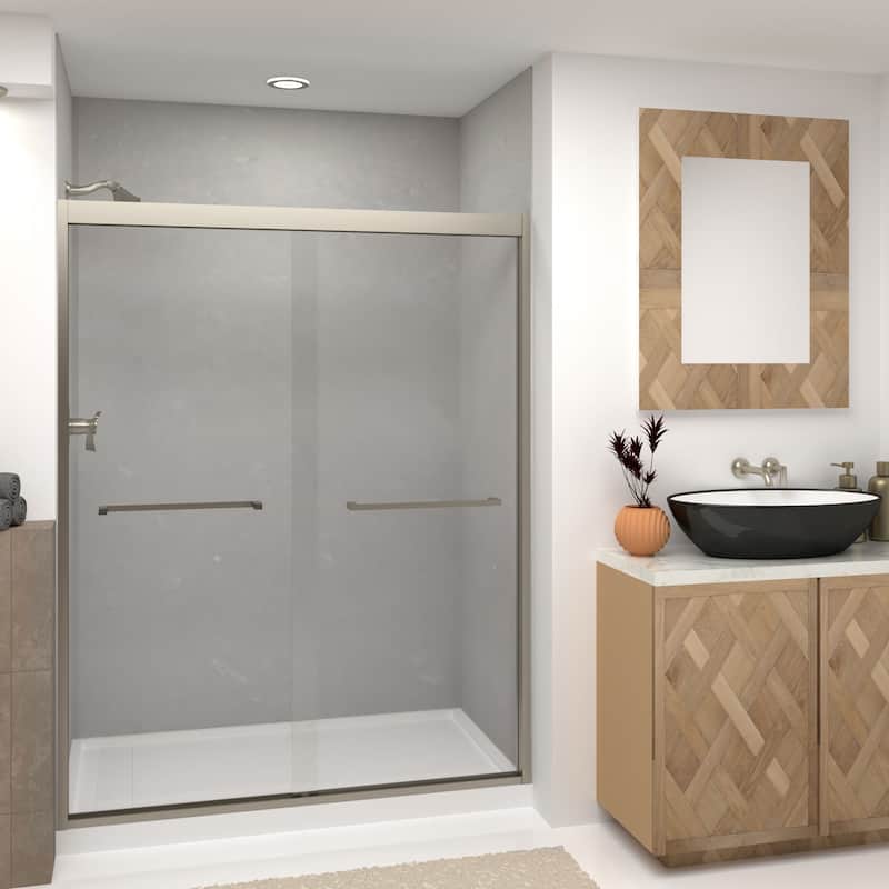 Frederick 59 in. W x 76 in. H Sliding Semi-Frameless Shower Door in Brushed Nickel with Clear Glass - 60 x 76 - 60 x 76