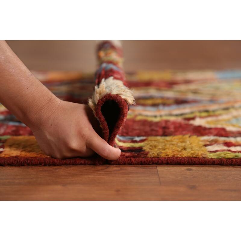 Geometric Red Moroccan Oriental Runner Rug Handmade Wool Carpet - 2'11" x 9'9"