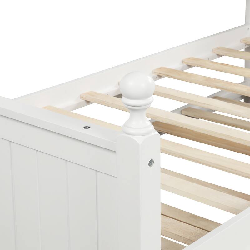Twin Size White Wood Daybed with Trundle, Space-Saving Dual-Use Bed Frame