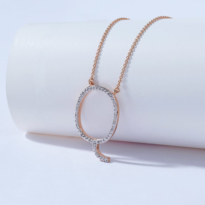 1/20ct TDW Diamond Classic Initial Pendant Necklace in Silver for Women - Q - Rose