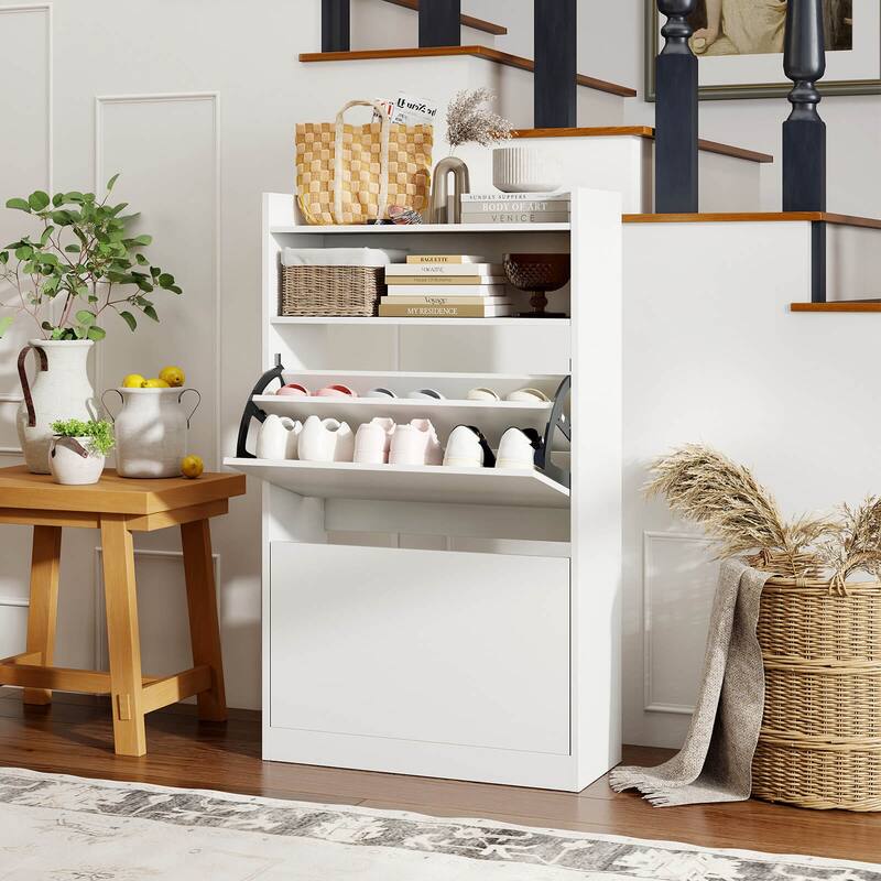 Costway Shoe Storage Cabinet with 2 Flip Drawers, Adjustable Removable - See Details