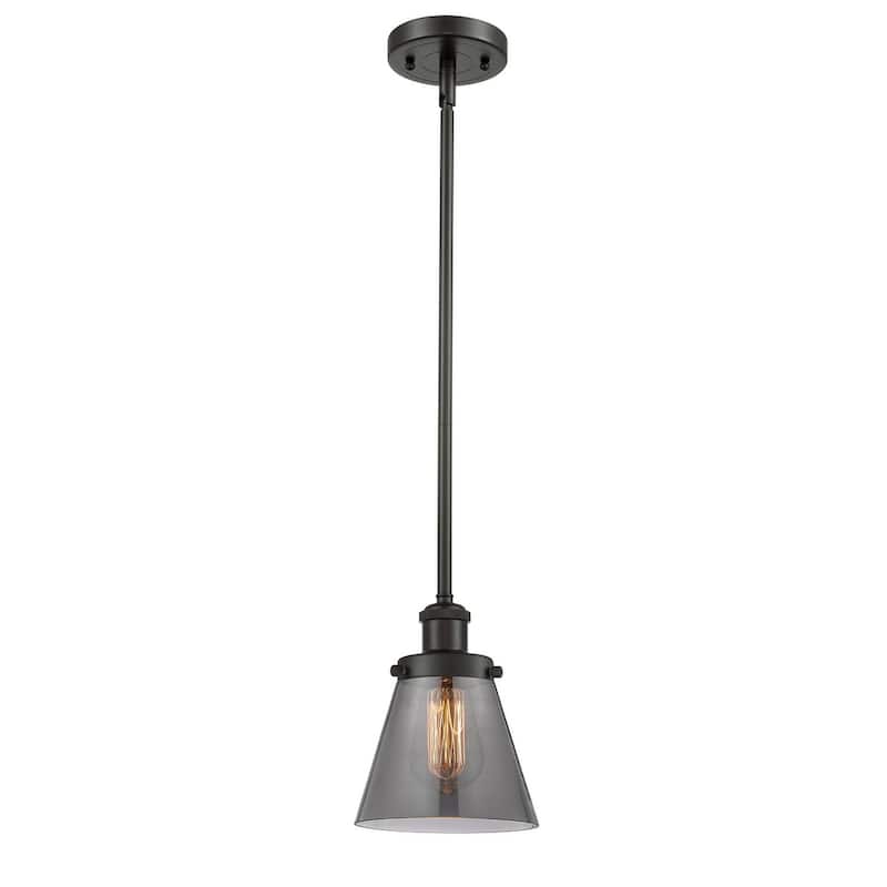 Innovations Lighting Small Cone 6" Wide Mini Pendant - Rod Hung - Oil Rubbed Bronze / Plated Smoke