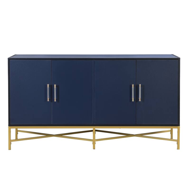 Modern Four-Door Sideboard with Metal Frame and Cross-Leg Base, Ideal for Living Room or Study