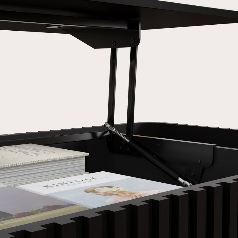 47.24" Lift Top Coffee Table with Storage, Solid Wood Black Finish & Fluted Roman Columns, Modern Lift-Top Desk