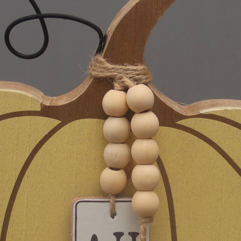 Pumpkin Sign Decoration with Wooden Beads Garland, Yellow