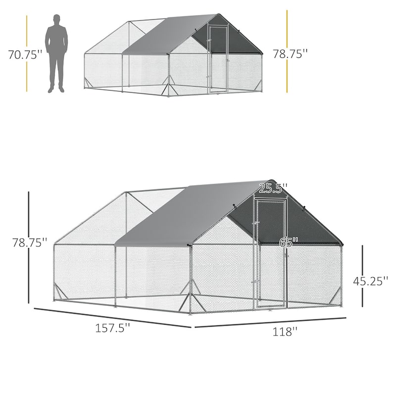 Outdoor Chicken Run for Chickens, Bunnies, Ducks and Small Animals - 9.8' L x 13.1' W x 6.6' H