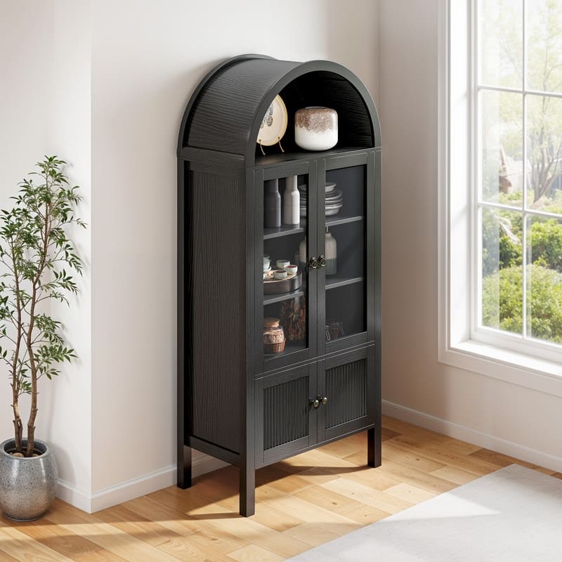 Moasis 71" Tall Arched Storage Display Cabinet with LED Light