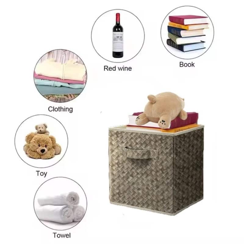 Brown Cotton Foldable Storage Cubes Set of 6 with Handles - 11.8 x 11.8 x 11.8 inches