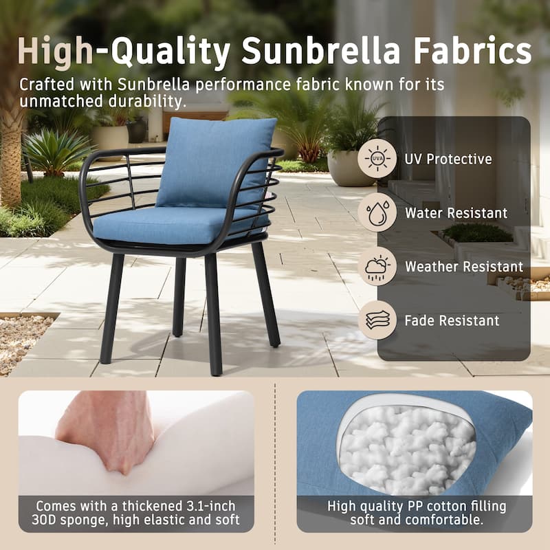 7-Piece Set Outdoor Aluminum Dining Table with Umbrella Hole and Cushioned Dining Chairs