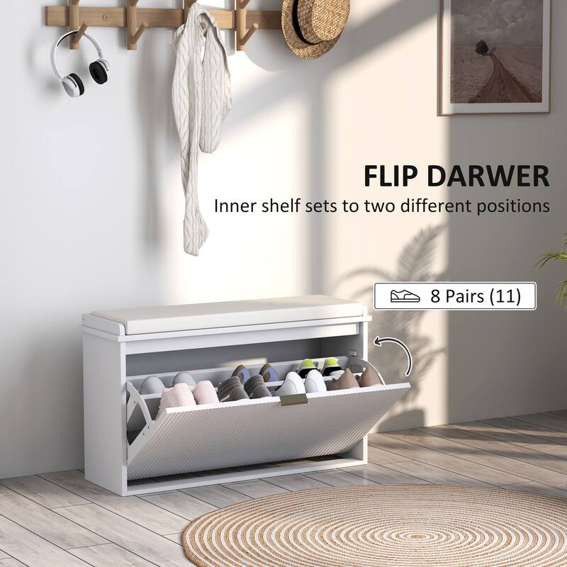 Particleboard and MDF Shoe Storage Bench with Cushion Seat and Drawer Cabinet