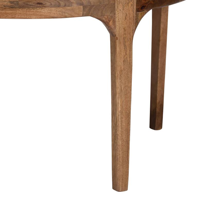 Prospero Round Travertine Coffee Table - Modern Accent Table with Mango Wood Frame for Living Room or Seating Areas