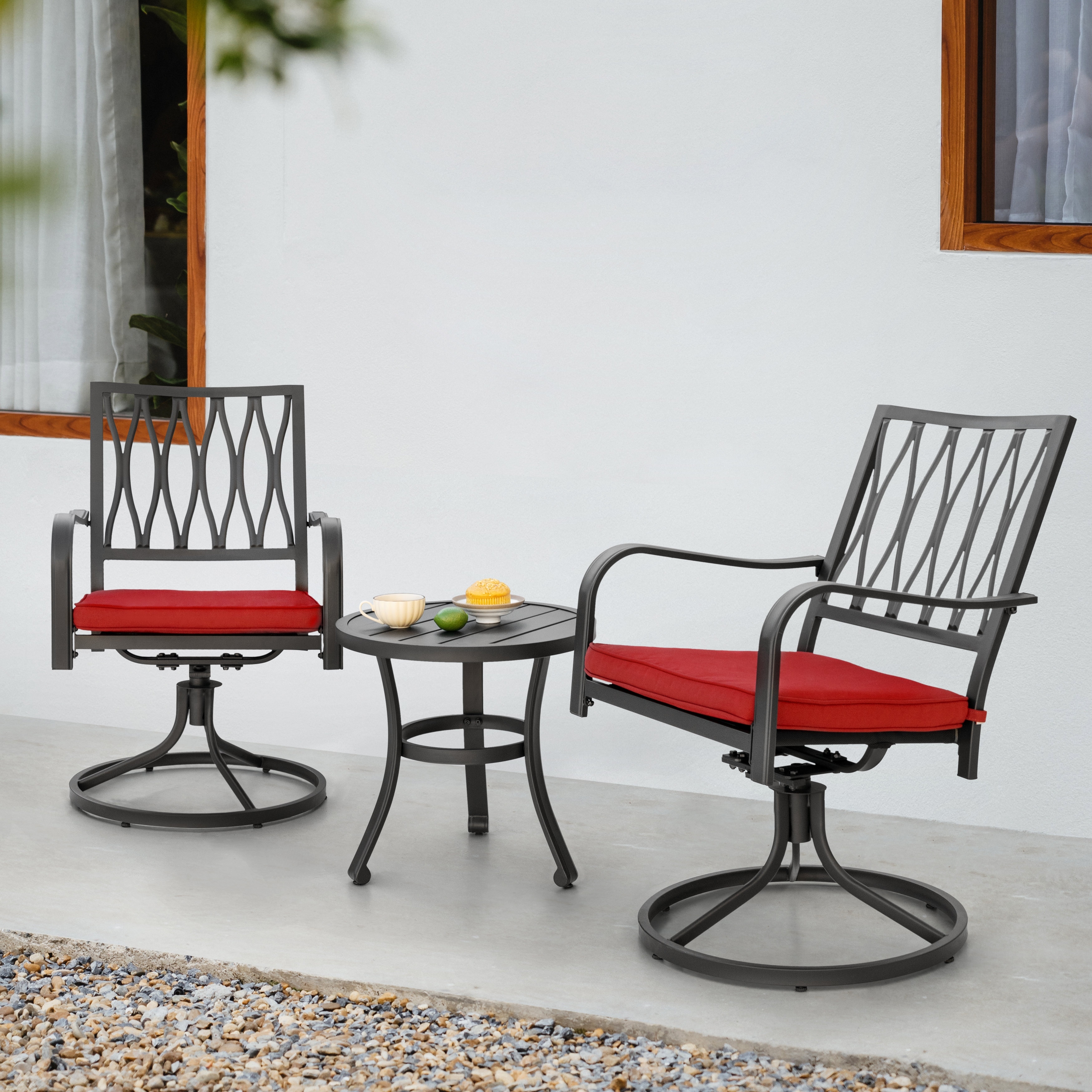 Nuu Garden 3-Piece Outdoor Patio Bistro Set with Swivel Chairs and Side Table