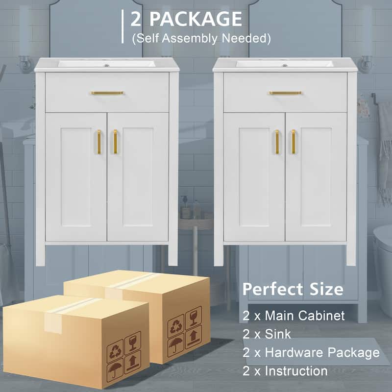 Roomfitters Modern 48" Bathroom Vanity with Ceramic Sink, Soft-Close Doors, Flip Drawer and Double-Layer Door Shelves