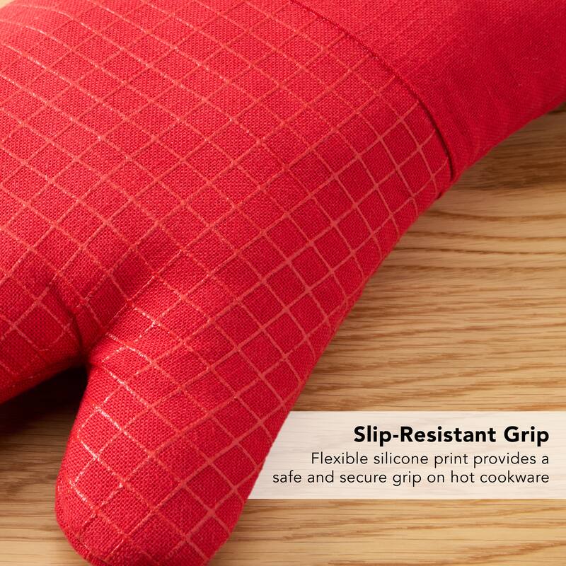 KITCHENAID Gourmet Series Gridlines Oven Mitts 2-Pack Set, Heat Resistant up to 600°F, Soft Silicone Grip, Magnetic Cuff